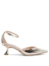 Ninalilou Metallic Pointed-toe Ankle-strap Pumps In Gold