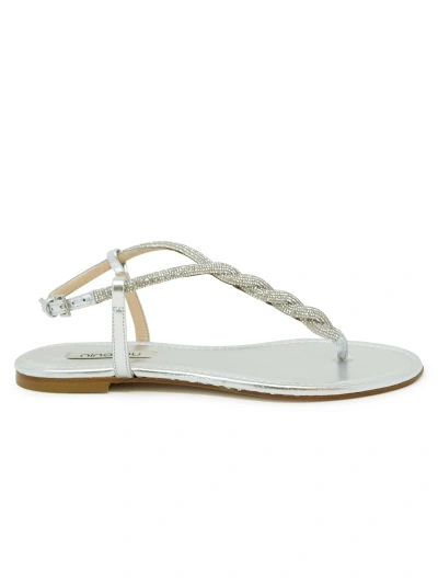 Ninalilou Leather Flat Sandal In Silver