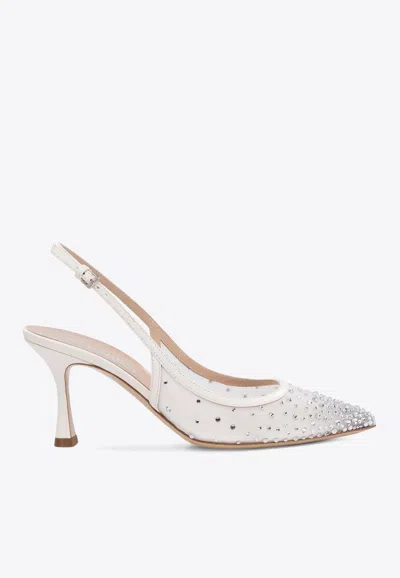 Ninalilou Mya 50 Crystal Mesh Slingback Pumps In White