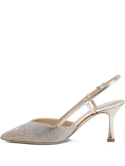 Ninalilou Mya 70mm Crystal-embellished Slingback Pumps In Gold