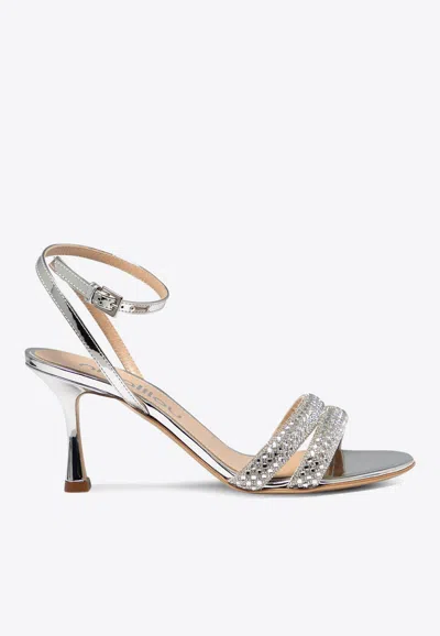 Ninalilou Mya 75 Crystal Embellished Leather Sandals In Silver