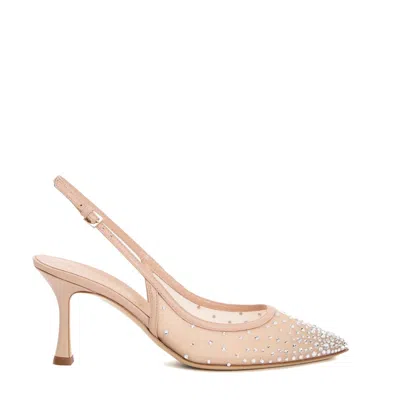 Ninalilou Nude Rhinestone Net Slingback Heel 75mm