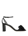 Ninalilou Woman Sandals Black Size 7.5 Textile Fibers, Soft Leather In Black