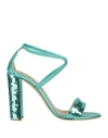 Ninalilou Woman Sandals Emerald Green Size 8 Leather, Textile Fibers