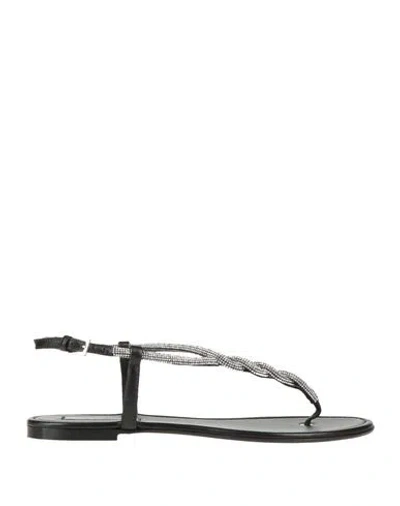 Ninalilou Woman Thong Sandal Black Size 6.5 Leather