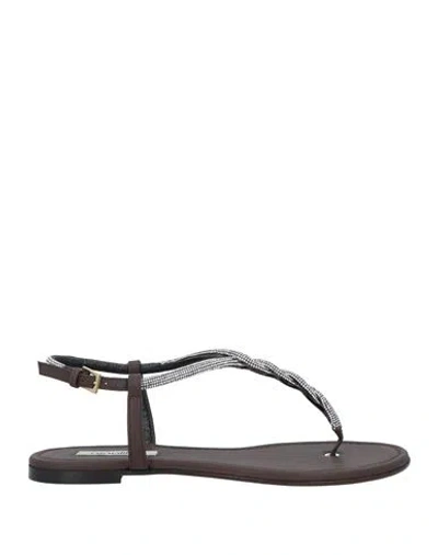 Ninalilou Woman Thong Sandal Dark Brown Size 6.5 Leather