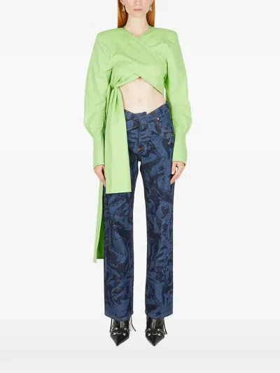 Ninamounah V-neck Tie Top In Green