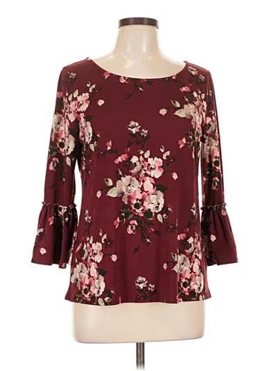 Pre-owned Nine Britton 3/4 Sleeve Blouse In Burgundy