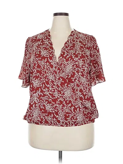 Pre-owned Nine Britton Short Sleeve Blouse In Burgundy