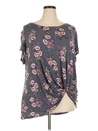 Pre-owned Nine Britton Short Sleeve Top Gray Keyhole Neckline Tops