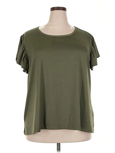 Pre-owned Nine Britton Short Sleeve Top Green Ruffles Neckline Tops