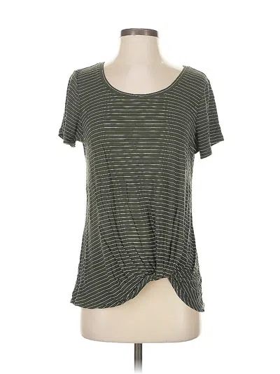 Pre-owned Nine Britton Short Sleeve Top Green Stripes Pattern Scoop Neck Tops