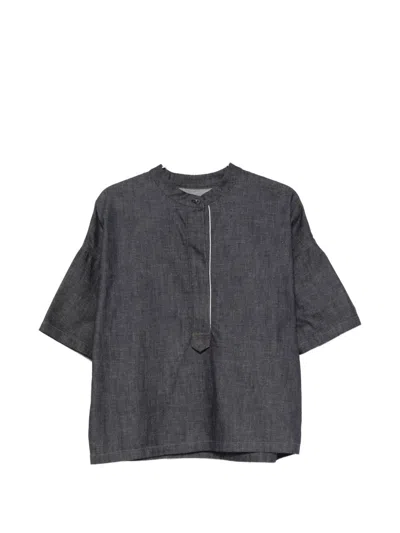 Nine In The Morning Angela Short-sleeve Denim Blouse In Gray