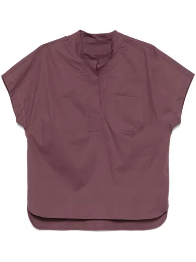 Nine In The Morning Bordeaux Mandarin Collar Short Sleeves Shirt In Red