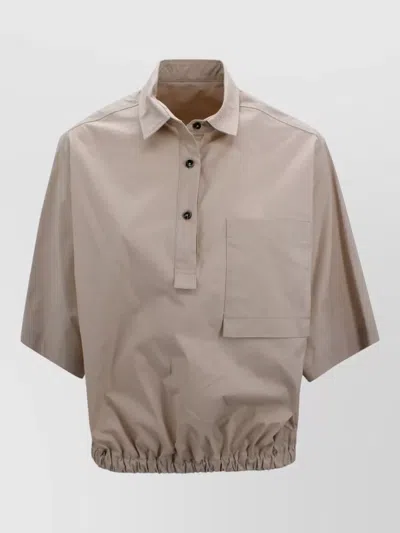 Nine In The Morning Collared Short Sleeve Top Chest Pocket In Neutral