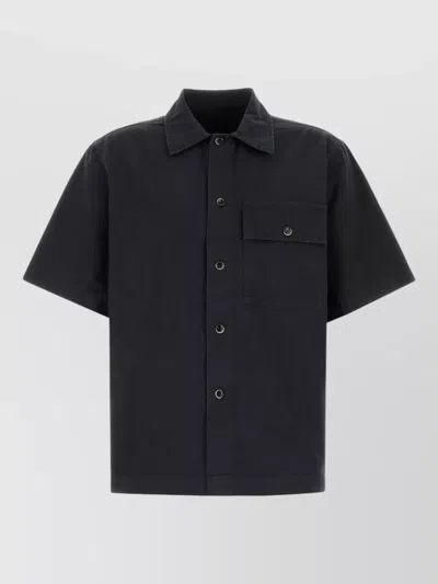 Nine In The Morning Cotton Shirt Short Sleeves Chest Pocket Collar In Blue