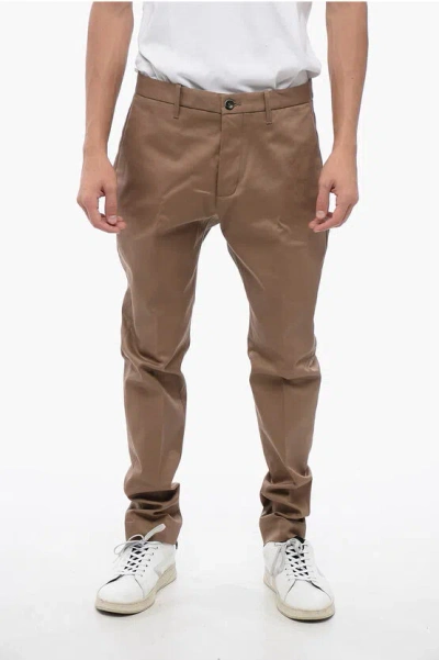 Nine In The Morning Cotton Stretch Chinos Pants With Flap Pockets In Brown