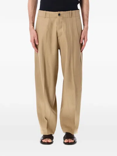 Nine In The Morning Damiano Pleated Neutral Beige Trousers In Blue