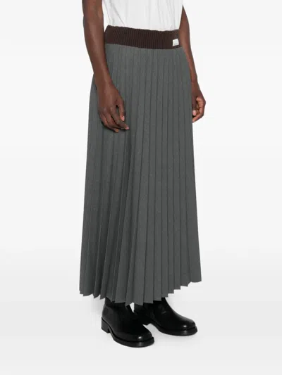 Nine In The Morning Elise Pleated Knitted-waistband Skirt In Gray