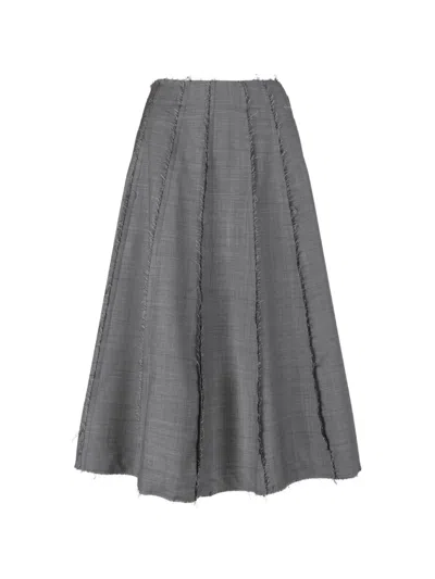 Nine In The Morning Frayed-detail Paneled Skirt In Gray
