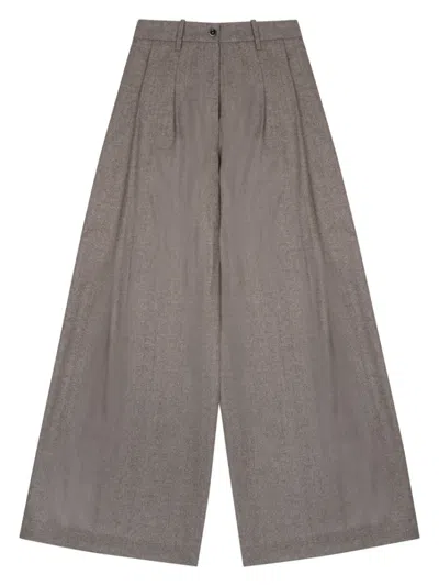 Nine In The Morning Grey Flared Pleated Pant In Animal Print