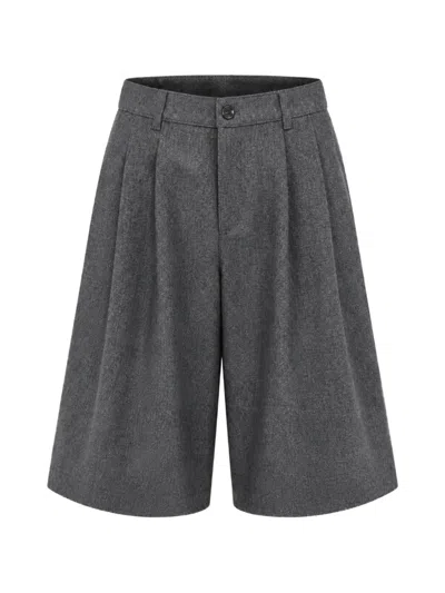 Nine In The Morning Herringbone-pattern Pleated Shorts In Gray