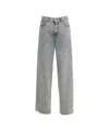 Nine In The Morning Light-washed Denim Loose Fit Jeans With High Waist And Frayed Hems In Blue