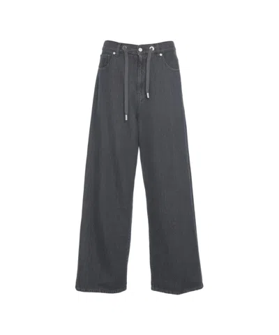 Nine In The Morning Loose Fit Wide Leg Jeans With Drawstring Waist In Gray