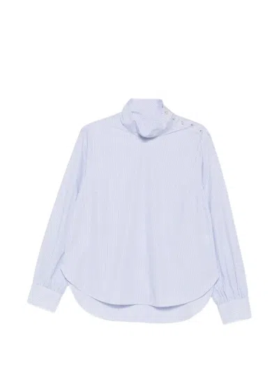 Nine In The Morning Mirelle Striped Button-shoulder Blouse In Blue
