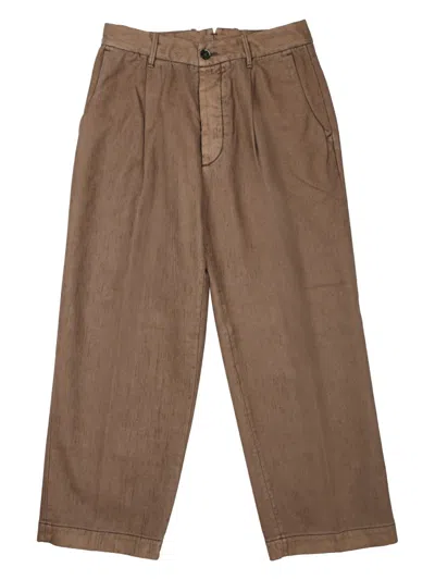 Nine In The Morning Neutrals Mid-rise Pleated Cotton Wide-leg Pants In Brown