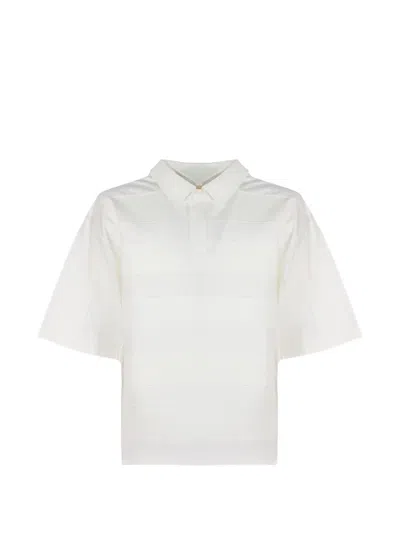 Nine In The Morning Panelled Frayed-edge Polo-collar T-shirt In White
