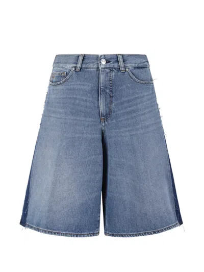 Nine In The Morning Panelled Frayed-edge Shorts In Blue