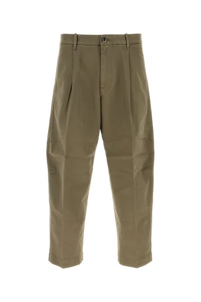 Nine In The Morning Olive Green Cotton Blend Giulio Pant In Brown