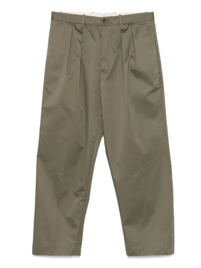Nine In The Morning Pleated High-waist Green Trousers With Modern Fit