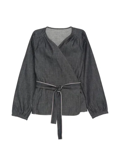 Nine In The Morning V-neck Tie-fastening Blouse In Black