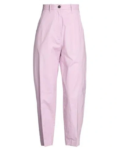 Nine In The Morning Woman Pants Lilac Size 24 Cotton, Silk, Elastane In Pink