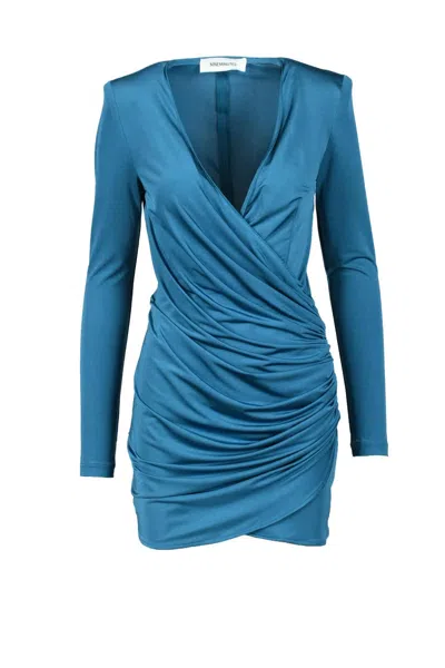 Nine Minutes Blue Mini Dress With Deep V-neckline