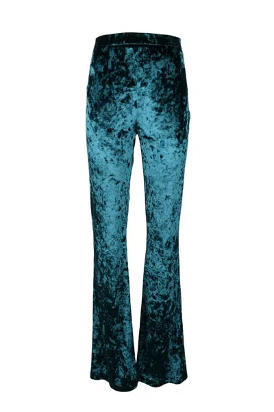 Nine Minutes Crushed Velvet Flared Trousers In Deep Blue