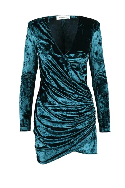 Nine Minutes Plush Velvet Mini Dress With V-neckline In Black