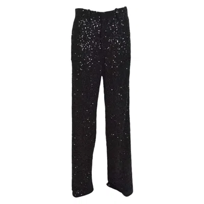 Nine Minutes Straight-leg Black Pants With Micro Sequin Finish