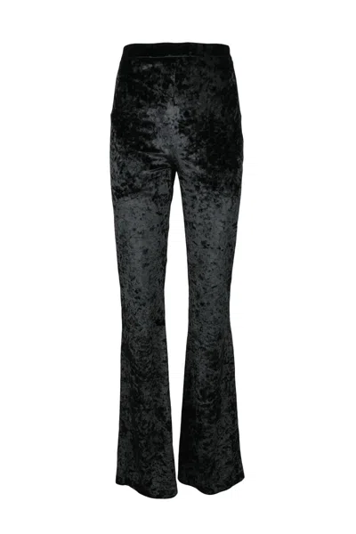 Nine Minutes Textured Stretch Trousers With Flared Hem And Elasticated Waistband In Black