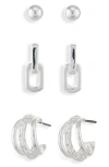 Nine West 3-pack Assorted Earrings In Silver