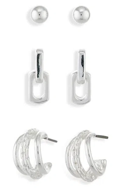 Nine West 3-pack Assorted Earrings In Silver