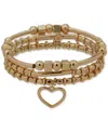 Nine West 3-pc. Set Heart Charm Beaded Stretch Bracelets In Gold