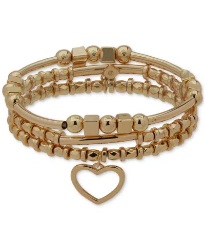 Nine West 3-pc. Set Heart Charm Beaded Stretch Bracelets In Gold