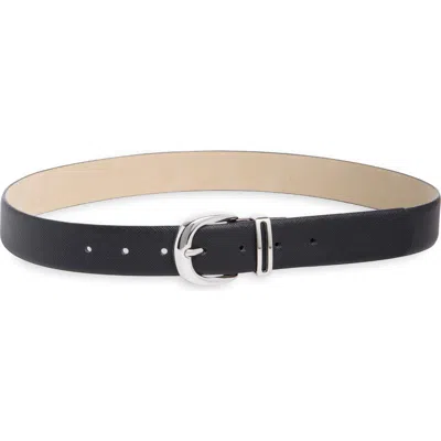 Nine West 32mm Saffiano Keeper Belt In Black Silver
