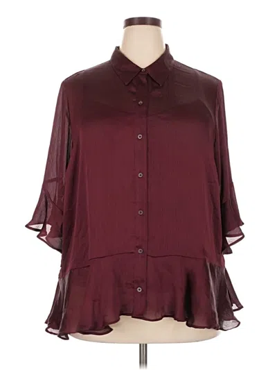 Pre-owned Nine West 3/4 Sleeve Blouse In Burgundy