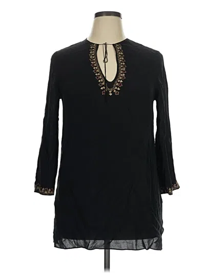 Pre-owned Nine West 3/4 Sleeve Silk Top Black Keyhole Neckline Tops