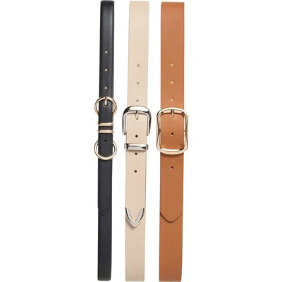 Nine West 3-for-1 Assorted Belt Set In Black Taupe