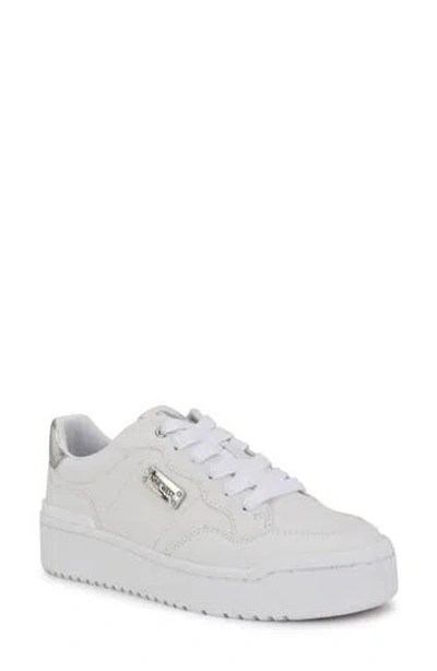 Nine West Aleno Sneaker In White,silver